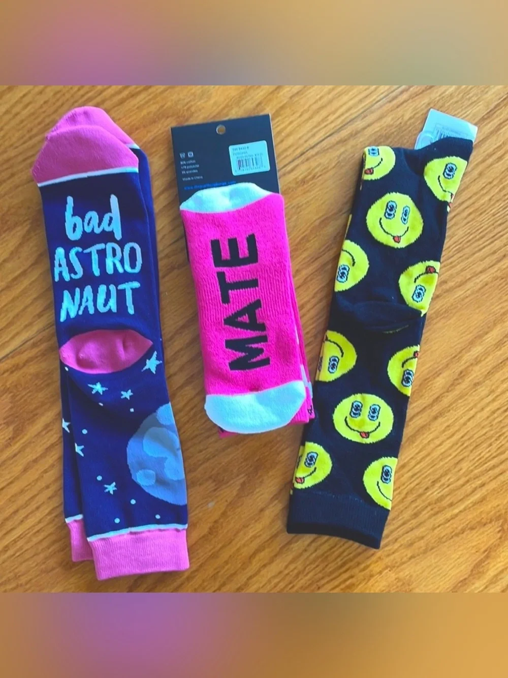 NEW Crazy socks- 3 pair - Smiley Face, Bad Astronaut, Sole Mate